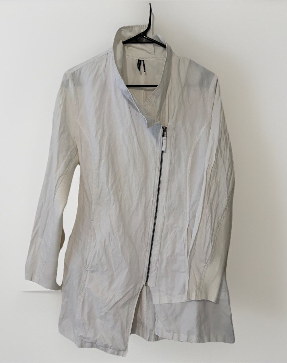 Stella Carakasi Favorite Jacket White Cotton Metal Crinkle Moto Lagenlook Med M